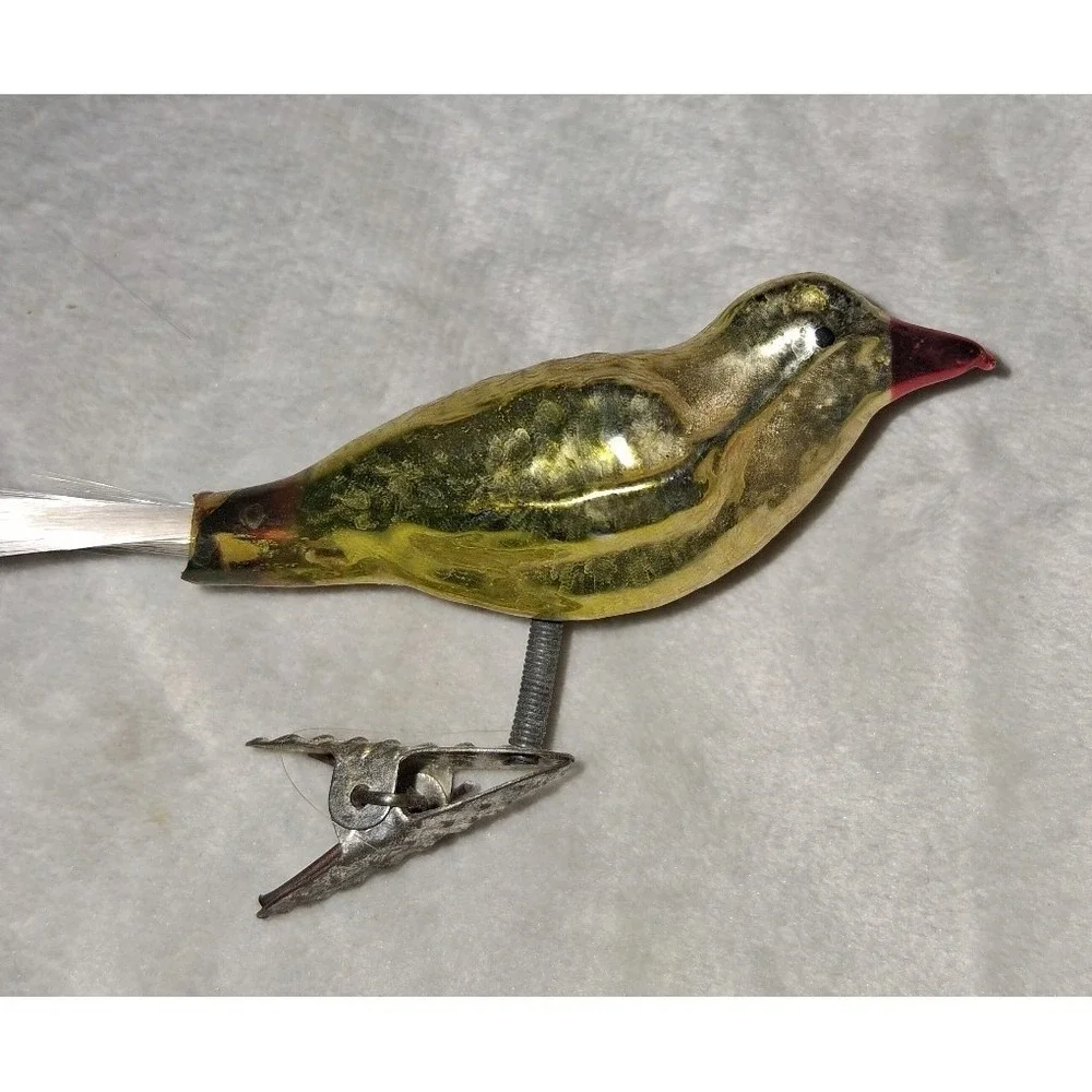 Vintage Mercury Glass Bird Clip-On Christmas Ornament Feather Tail 4
